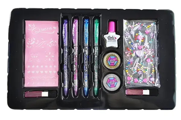 Набір косметики (набір для тату, ручки, блиск, трафарети, наклейки, кісточки) в коробці J-2005 р.31,5*3,5*19,5см купити недорого в Україні, фото 3