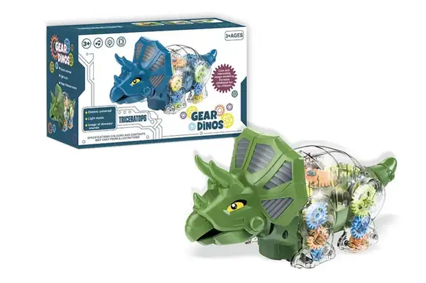 Динозавр музичний QF05-3 на батарейках, прозорий корпус, кольорові внутрішні деталі, світло, звук, в коробці р. 21*9,5*12,5 см купити