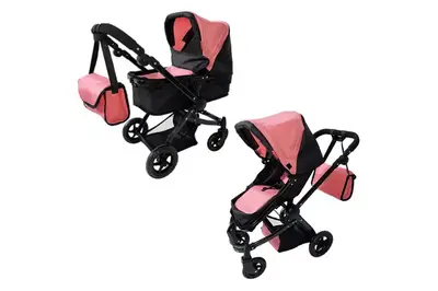 Візок для ляльки 9651B PEACH PINK "Maestro" 2в1 з сумкою, в коробці р.45x14,5x38 см CARRELLO купити
