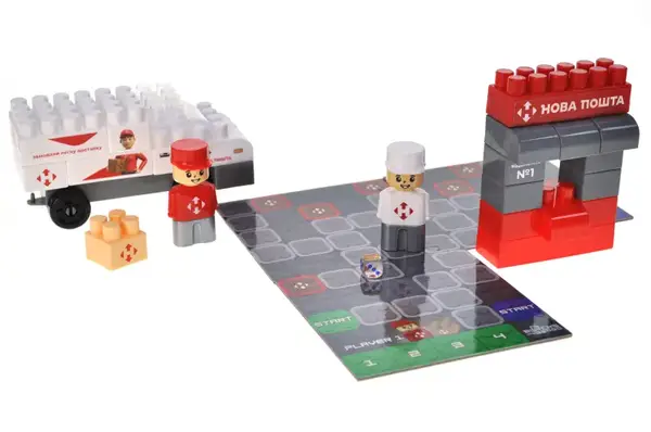 Конструктор блочний QB300-107 "Block&Steps: НОВА ПОШТА. Поштомат Майбутнього" + ходилка і гра 3в1, 42дет. qbee купити недорого в Україні, фото 2