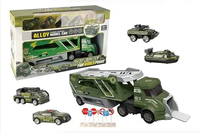 Автовоз військовий з металевими машинками в коробці JM-4 р.24*22*28см купити