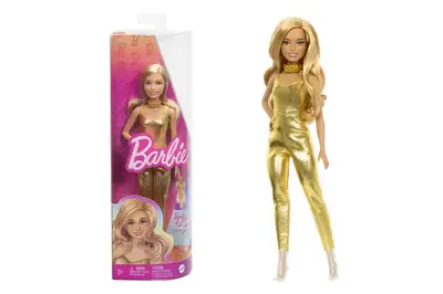 Лялька Barbie HRH19 "Модниця" в золотистому комбінезоні BARBIE FASHION AND BEAUTY купити