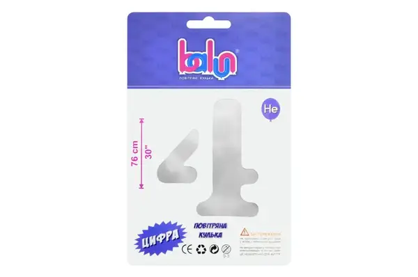 Фольгована кулька цифра 2384 "4"срібна"30"(76 см),1 шт Balun купити