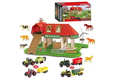 Ігровий набір SQ80121-1A металевий трактор з причепом, тварини, майданчик, в коробці р. 42,7*21,3*13см купити