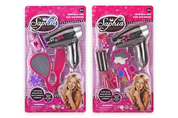 Перукарський набір аксесуарів 4026 2 види, фен, гребінець, дзеркало, на планшеті 21,5*38,5*6 см купити