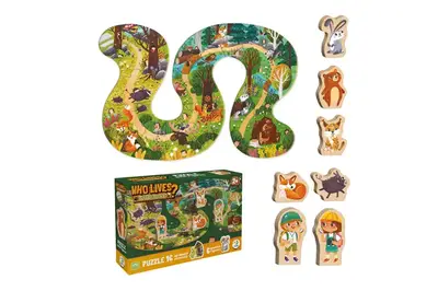 Настільна гра 300608 "Хто живе в лісі" ходилка пазл, з дерев'яними фігурками DoDo купити