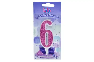 Свічка Balun 03715 цифра '6' біла рожевий блиск (9 см) купити