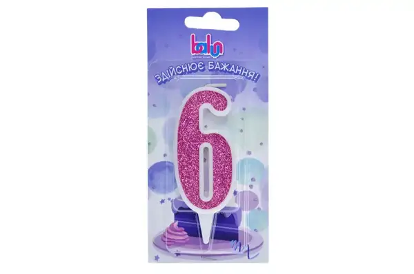 Свічка Balun 03715 цифра '6' біла рожевий блиск (9 см) купити