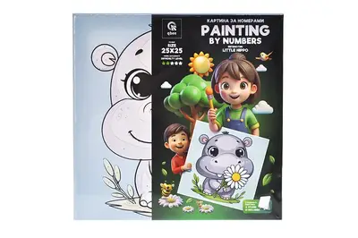 Набір для розпису по номерах 25х25 см QB900-005 / QB901-005 "Бегемотик" з дерев'яною підставкою qbee купити