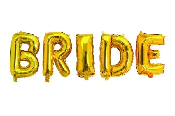 Фольгований надпис "BRIDE" (5 букв 40") золотий купити