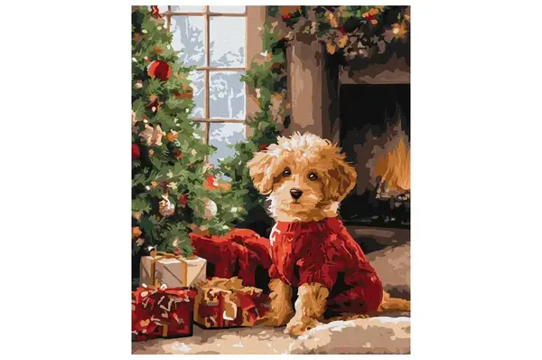 Набір для розпису по номерах KHO6832 "Пудель біля ялинки" 40х50см IDEYKA купити