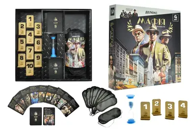 Настільна гра QB701-002 "Мафія Делюкс" з пісочним годинником, пов'язками для очей, номерками qbee купити