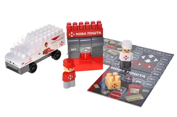 Конструктор блочний QB300-107 "Block&Steps: НОВА ПОШТА. Поштомат Майбутнього" + ходилка і гра 3в1, 42дет. qbee купити недорого в Україні, фото 7