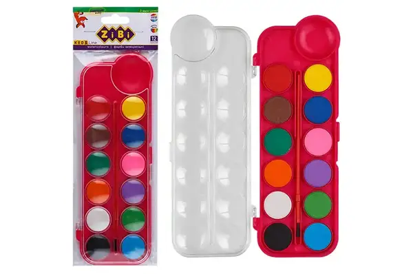 Акварель ZB.6559-10 12 кольорів, пластикова коробка з пензлем, рожева, KIDSLine ZiBi купити недорого в Україні, фото 3
