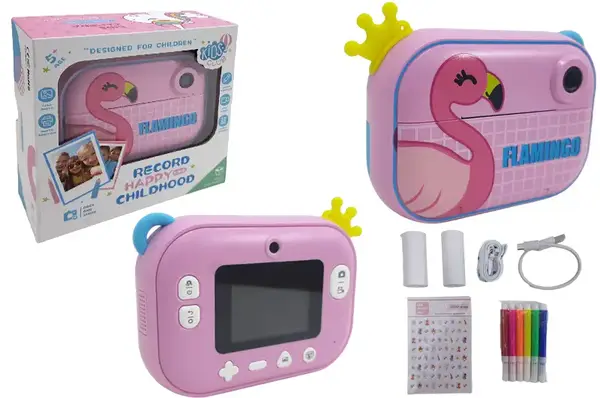 Фотоапарат з принтером "Flamingo" 2 камери (основна і фронтальна), MicroSD 32GB (в комплекті), USB, відео 1080P, в коробці р.16*15,5*6см купити
