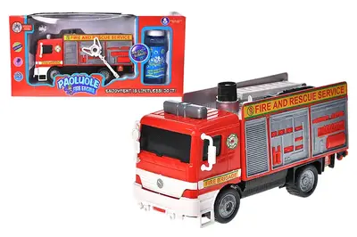 Пожежна машина 119 батарейка, світло, мильні бульбашки, р-р18,5*9*12, коробка 33,5*11*16см купити