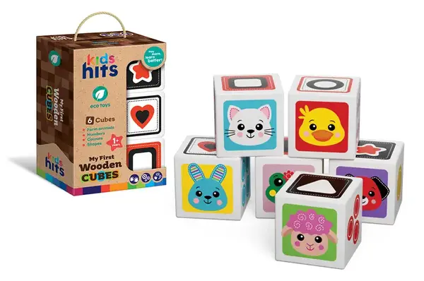 Дерев'яна іграшка Kids hits KH20/007 Кубики набір 6шт в коробці р. 12,4*19,1*6,5 см купити