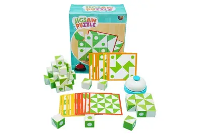 Гра "Головоломка" арт. 33FK-2 кубики наклейки змійка, картки-завдання, кнопка/дзвінок, короб. 17,5*9*22см купити