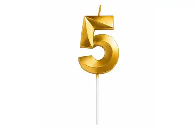 Свічка 03788 цифра "5" (4,5 см) золота 3D ТМ "Твоя забава" купити
