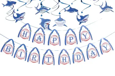 Гірлянда паперова прапорці "Happy birthday акули", в уп (1 шт) купити
