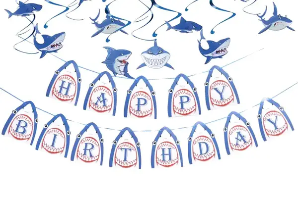 Гірлянда паперова прапорці "Happy birthday акули", в уп (1 шт) купити