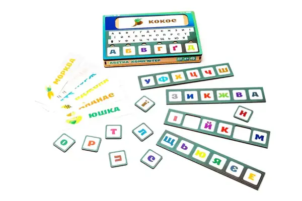 Дерев'яна "Абетка Комп'ютер", Puz-73913 складання слів р. 23х15х3 см PuzzleOk купити