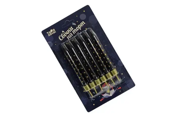 Свічки для торту чорні з золотими зірочками ТМ 'Твоя Забава' 6 шт. купити