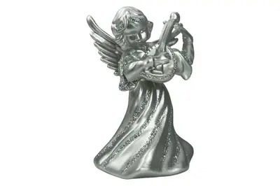 Новорічна іграшка Ангел з бандурою великий (срібло) 6х5х9 см купити