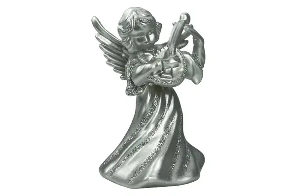 Новорічна іграшка Ангел з бандурою великий (срібло) 6х5х9 см купити