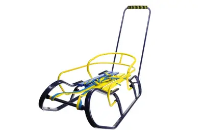 Санки "Експрес" зі спинкою та ручкою, блакитні, блакитно-жовта планка VITAN купити