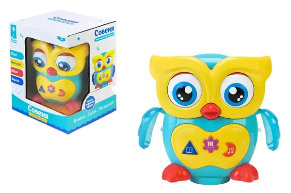 Сова музична PL-724-55 "Грайся та навчайся" світло, батарейка, у коробці р.14.5x12.5x17.5 см купити