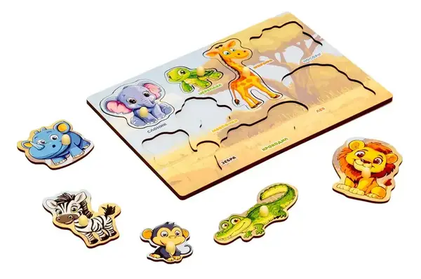 Сортер-вкладиш Puz-88742 "Африканські тварини" дерев'яний PuzzleOk купити недорого в Україні, фото 2