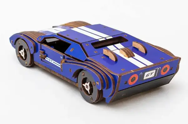 Конструктор Puz-26915"Fast Car GT" дерев'яний, 164 дет., синій, розмір моделі 23х6х11 см PuzzleOk купити недорого в Україні, фото 3