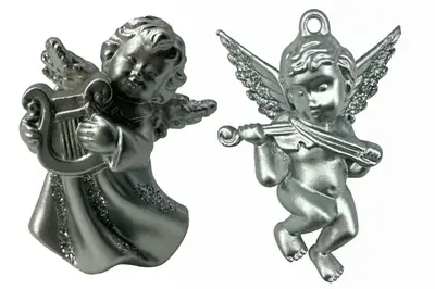 Новорічна іграшка Ангел з музичним інструментом (срібло) 0.35х0.30х5 см купити
