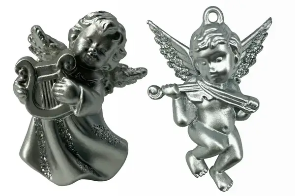 Новорічна іграшка Ангел з музичним інструментом (срібло) 0.35х0.30х5 см купити
