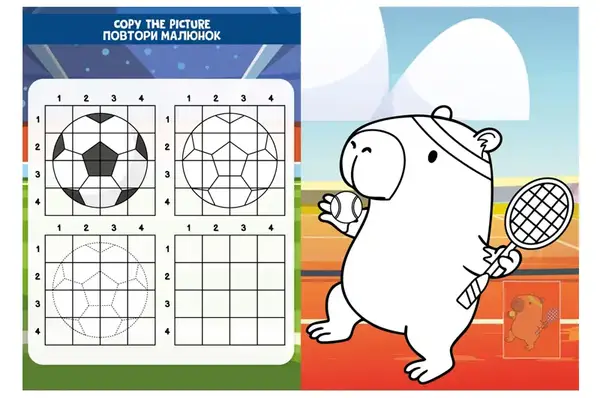 Розмальовка зі стікерами CB23 "Капібара і спорт" Ideyka купити недорого в Україні, фото 3