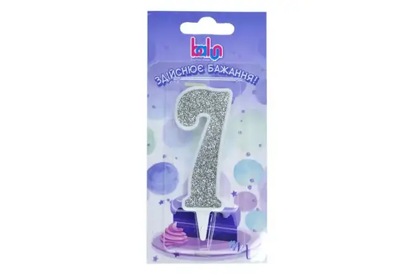 Свічка 03696 цифра '7' біла срібло 9 см Balun купити