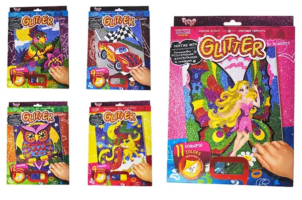 Набір для творчості РГН-02-01,02,03,04,05 "Розмальовка ГЛІТЕРНИМИ БЛИСКІТКАМИ за номерами" міні DANKO купити