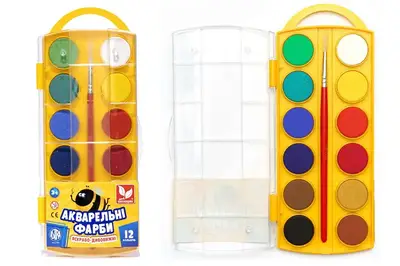 Фарби акварельні сухі Школярик 12 кольорів купити