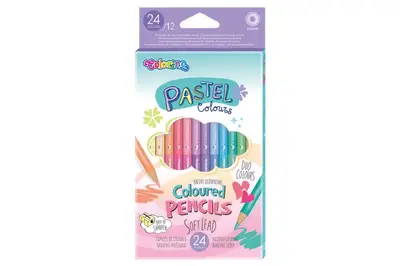 Олівці кольорові круглі двосторонні 12 шт х 24 кол. PASTEL COLORINO купити