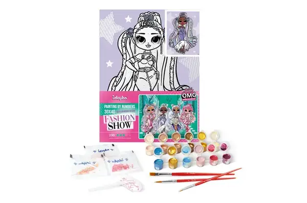 Набір для розпису по номерах для дітей "L.O.L. Surprise! O.M.G. Fashion show Lady Braids" зі стразами 30х40 см. KHO6272 купити недорого в Україні, фото 2