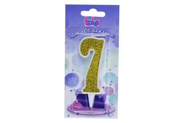 Свічка Balun 03706 цифра '7' біла золото 9 см купити