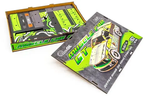 Конструктор Puz-00640 "Muscle Car" дерев'яний, 162 дет., зелений колір, розмір моделі 24х9х7 см PuzzleOk купити недорого в Україні, фото 4